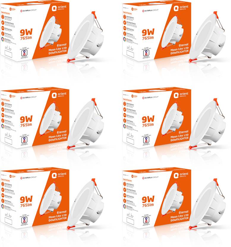 Orient Electric Downlighter 9W Pack of 6 Downlighter Ceiling Light Ceiling Lamp White