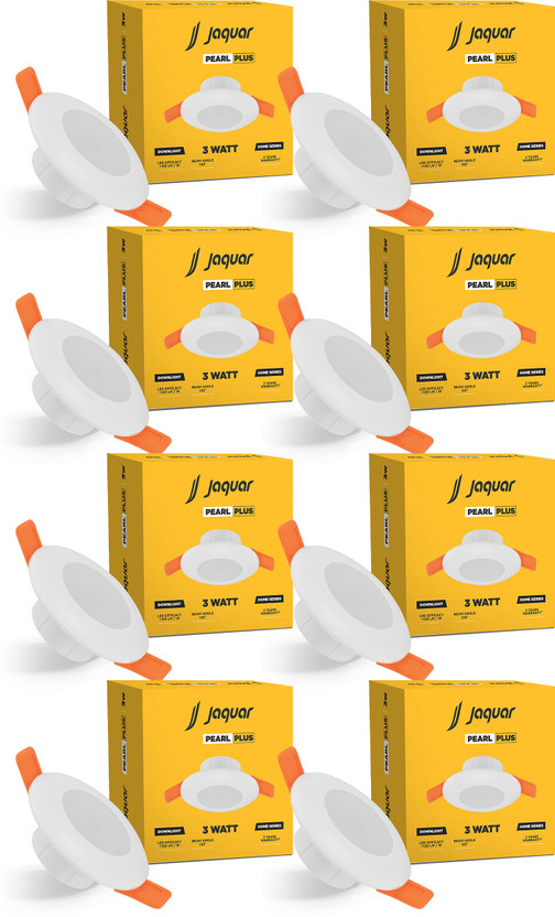 Jaquar 3W Pearl Plus Round Downlight - Warm (Pack of 8) Ceiling Light Ceiling Lamp(White)