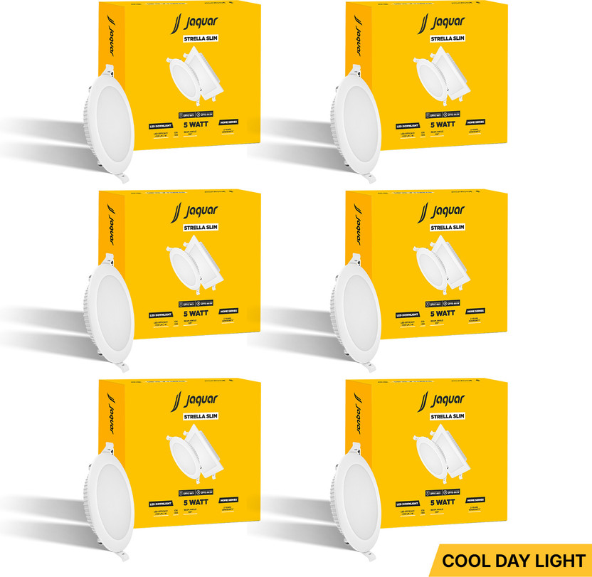 Jaquar Strella Slim 5W Round Recess Down Light - Cool White (Pack of 6) Ceiling Light Ceiling Lamp(White)