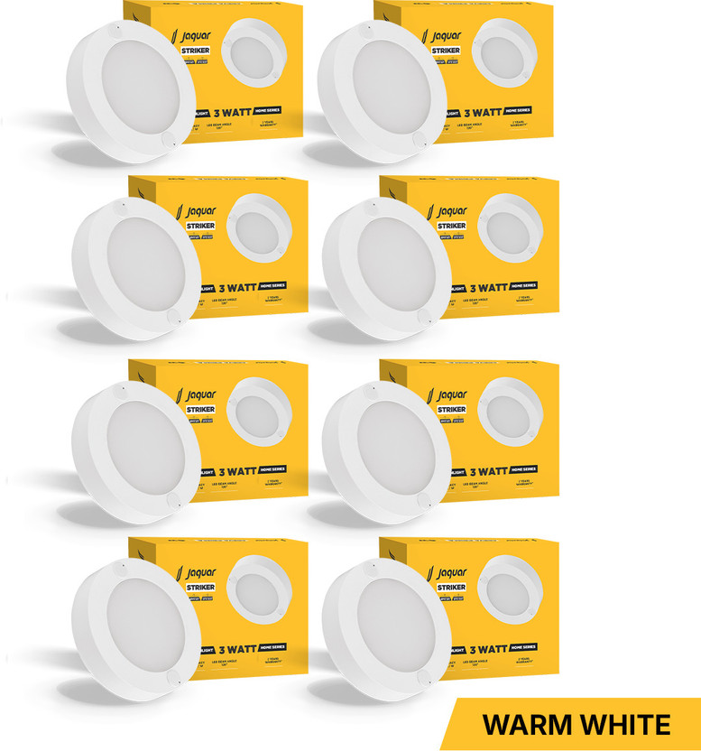 Jaquar Jaquar Mini Striker 3W Warm Round Surface (Pack of 8) Surface Ceiling Light Ceiling Lamp(White) - Flipkart Deal