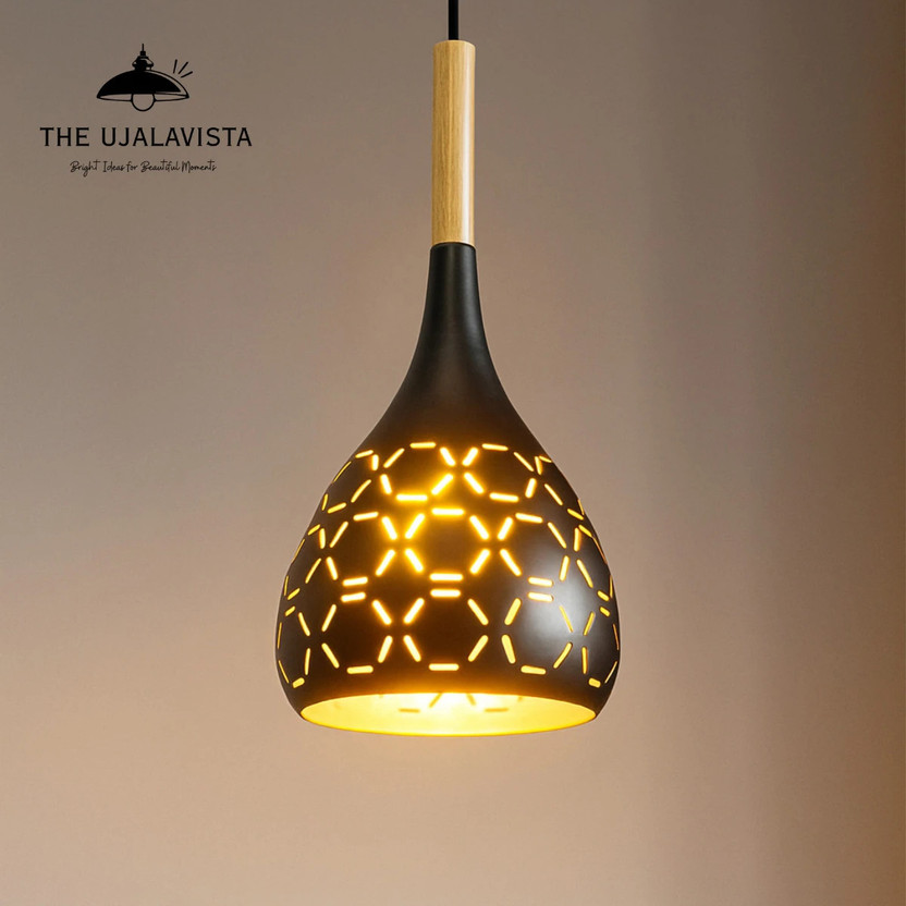 THE UJALAVISTA Laser Cut Black & Wood Pendant Hanging Light for Home Décor Ceiling Light Ceiling Lamp(Black, Gold, Brown)