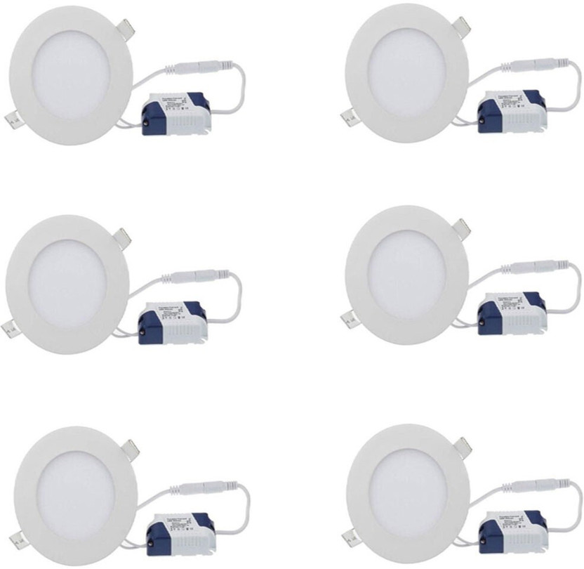 GALAXY 6 watt LED Round Slim Panel White Light False Ceiling POP DownLight Indoor Light pack of 6 Recessed Ceiling Light Ceiling Lamp(White)