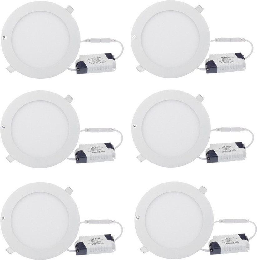 GALAXY 12 watt LED Round Slim Panel Light False Ceiling POP DownLight Indoor Light pack of 6 Recessed Ceiling Light Ceiling Lamp(White)