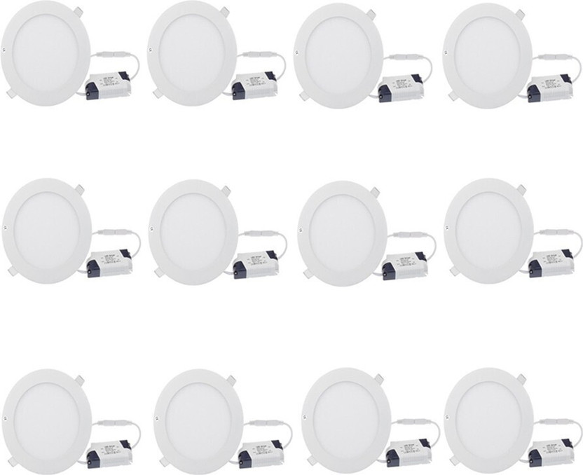 GALAXY 12 watt LED Round Slim Panel Light False Ceiling POP DownLight Indoor Light pack of 12 Recessed Ceiling Light Ceiling Lamp(White)