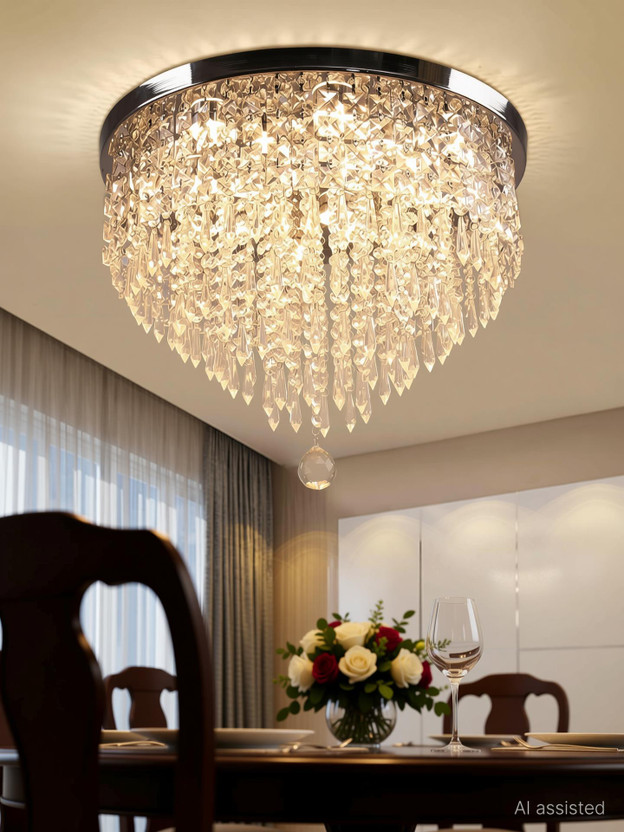 Interior Handicraft LED Ceiling Light Crystal Jhoomer Fixture Modern Lamp for Hall, Living & Dining Chandelier Ceiling Lamp(Clear, Multicolor)