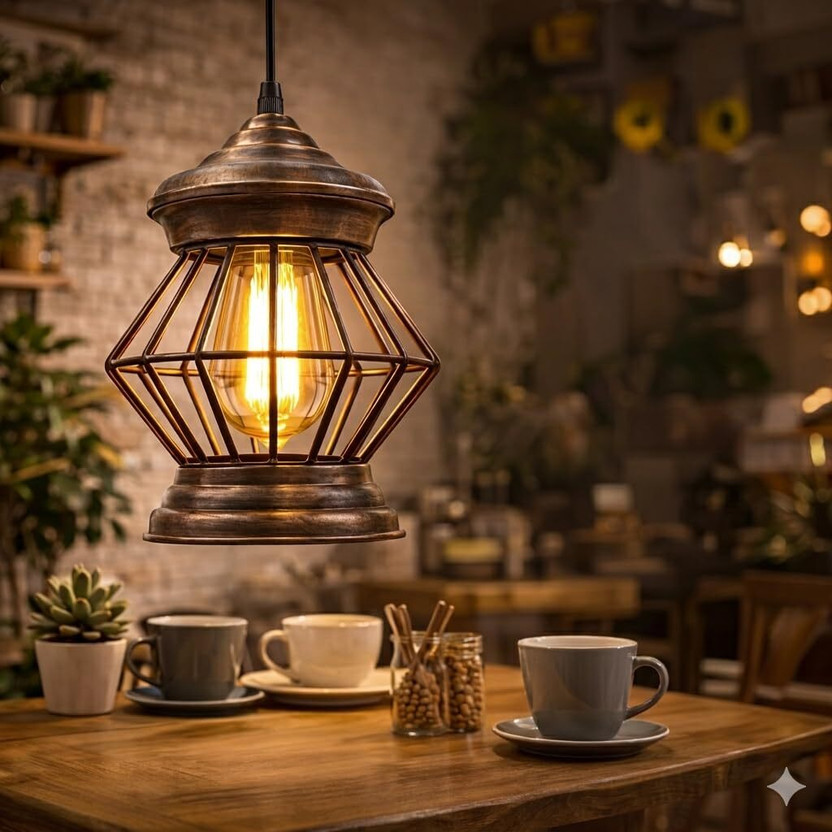 Darksun Darksun Industrial Cage Pendant Light, Rustic Hanging Lamp with Antique Finish Pendants Ceiling Lamp(Brown) - Flipkart Deal