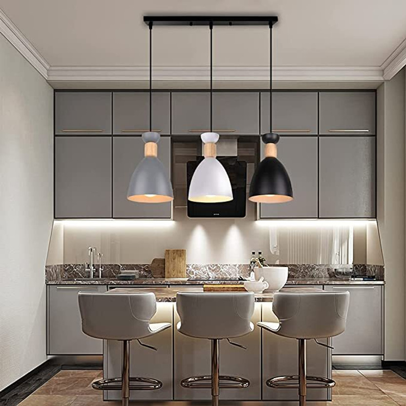 KINIS KIN-720 MIX (BL+WH+GR) Modern Cluster Pendant Lights Nordic Linear Cluster Light Chandelier Ceiling Lamp(Black, White, Grey)