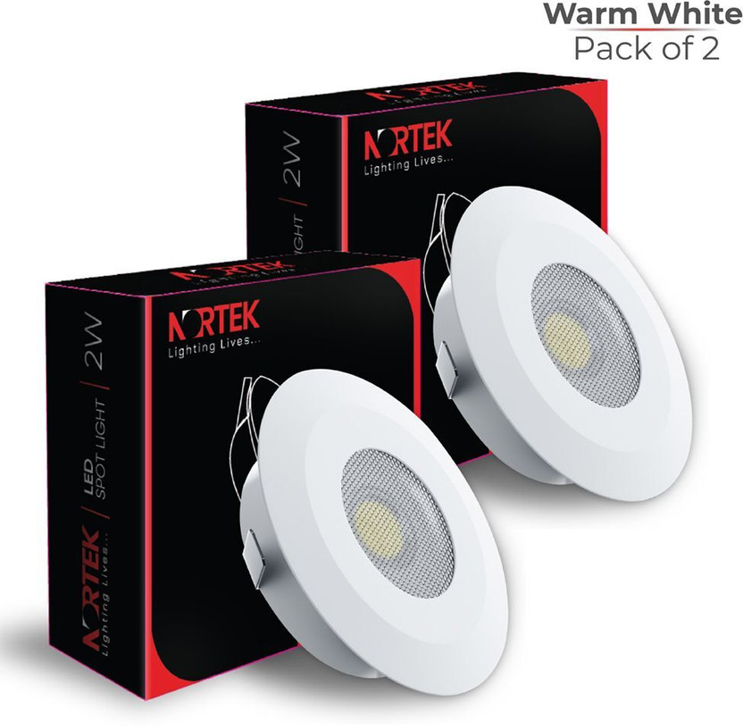 Nortek 2W COB LED Spot Light | Cabinet Mandir False Ceiling | Warm White - Pack of 2 Recessed Ceiling Light Ceiling Lamp(White)