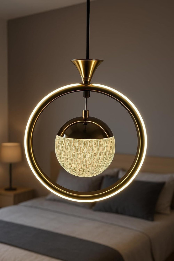 KINIS KINIS Modern LED Pendant Golden Ring Hanging Lamp with Crystal Textured Glass Shade Pendant Lamp Ceiling Lamp(Gold) - Flipkart Deal