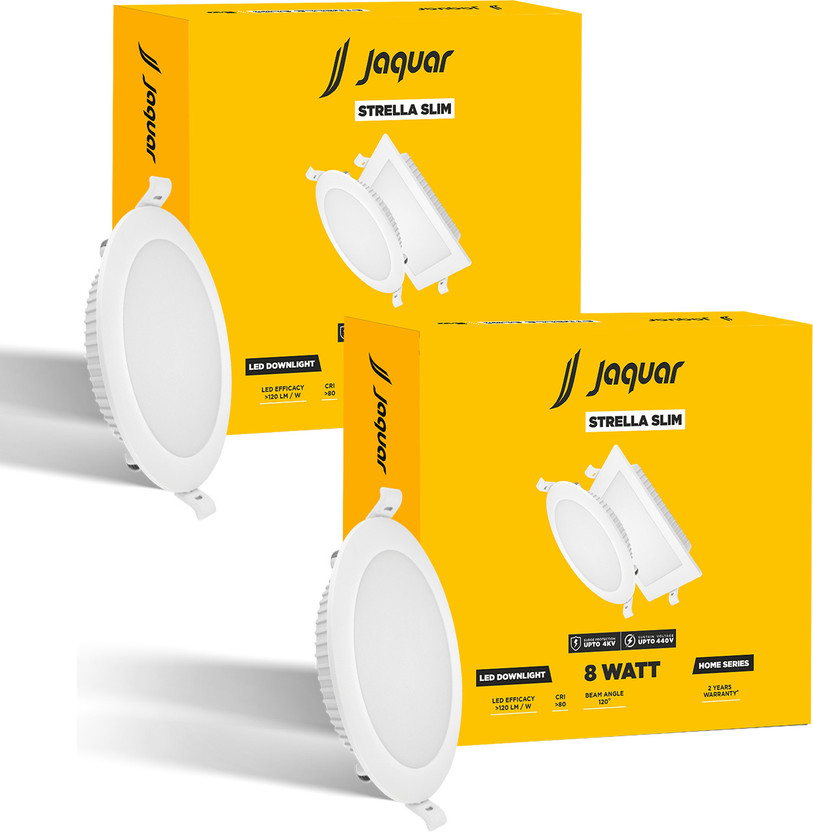 Jaquar Strella Slim 8W Round Recess Down Light - Warm White (Pack of 2) Ceiling Light Ceiling Lamp(White)