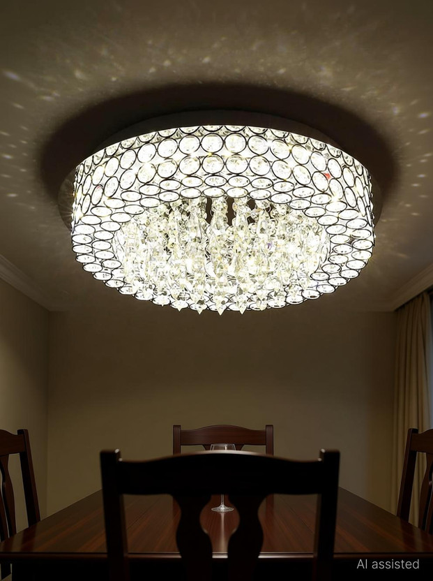 Interior Handicraft LED Ceiling Light Crystal Chandelier Flush Mount Fixture Modern Pendant Lamp Chandelier Ceiling Lamp(Steel)