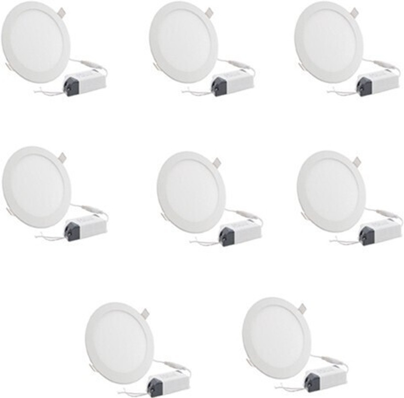 GALAXY 18 watt LED Round Slim Panel White Light False Ceiling POP DownLight Indoor Light pack of 8 Recessed Ceiling Light Ceiling Lamp(White)