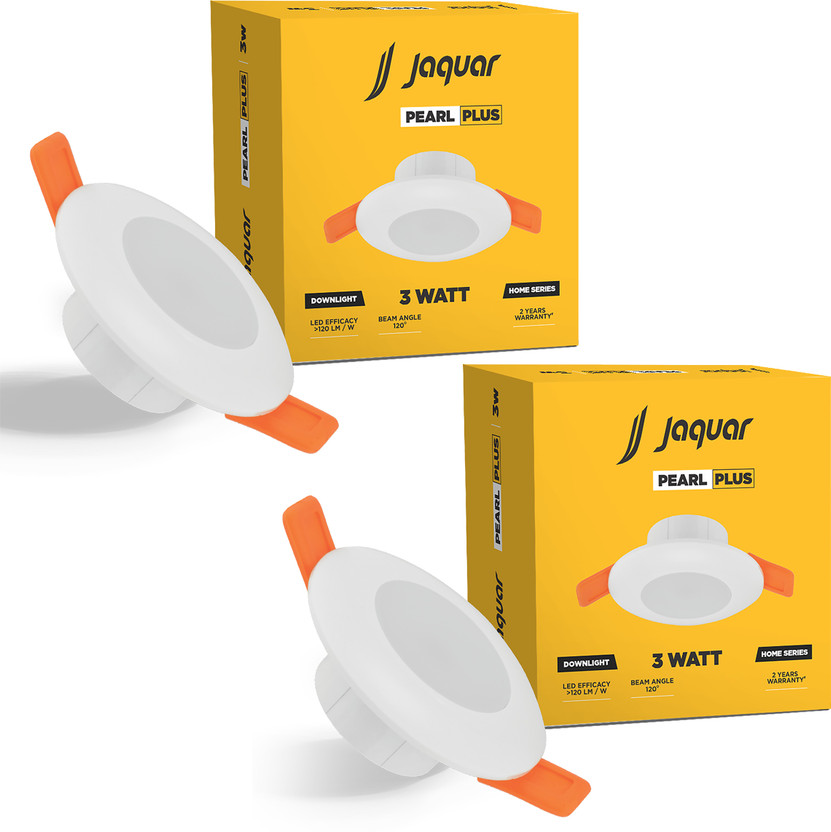 Jaquar 3W Pearl Plus Round Downlight - Warm (Pack of 2) Ceiling Light Ceiling Lamp(White)