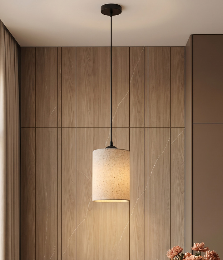 DECORLIA EMPORIO (BULB INCLUDED) Premium Textured Linen Fabric shade Pendant Lamp Ceiling Lamp(Beige)
