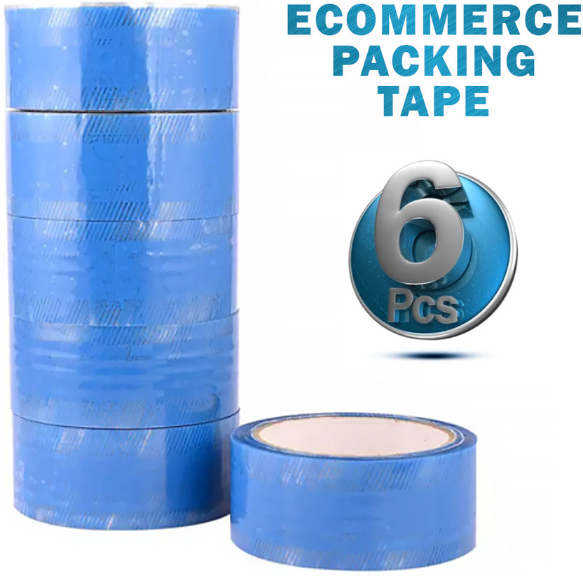 Boxer Printed Single Side 2 Inch 65 Meter Self Adhesive Tape (Manual)(Set of 6, Blue)
