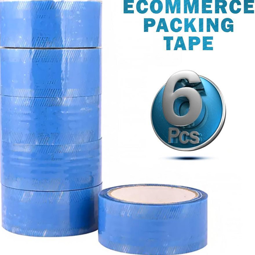 Boxer Printed Single Side 2 Inch 65 Meter Self Adhesive Tape (Manual)(Set of 6, Blue)