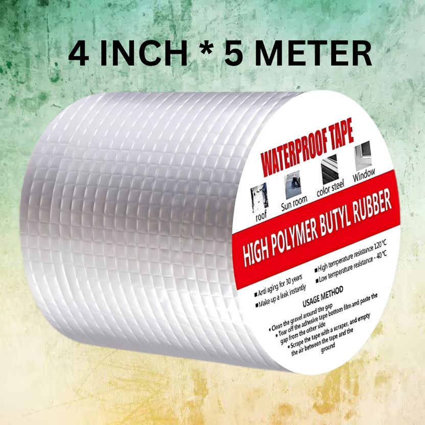 iscon Alluminium Leakage Repair Waterproof Tape For Pipe Roof Water Solution Manual Dispenser Aluminium Foil Adhesive Sealing butyl rubber tape 4 inch x 5 meter (Manual)(Silver)