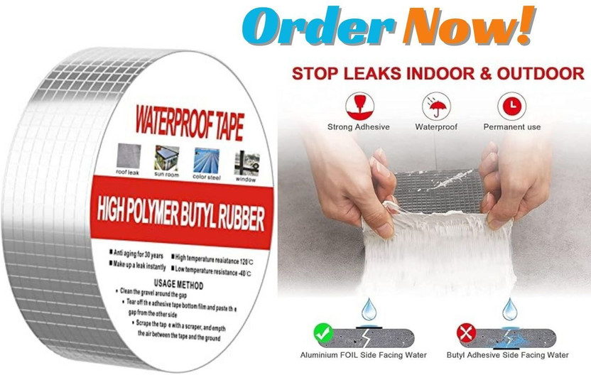 Gcrox Butyl Waterproof Permanant Repair Aluminum tape Waterproof Tape AT5 small dispenser Tape Leaks Sol. Aluminum Foil Butyl Rubber Adhesive Sealing for Surface Crack 1 (Manual)(Set of 1, Leakage Repair waterproof Duct tape for pipe & roof Water Heavy Duty, Silver)