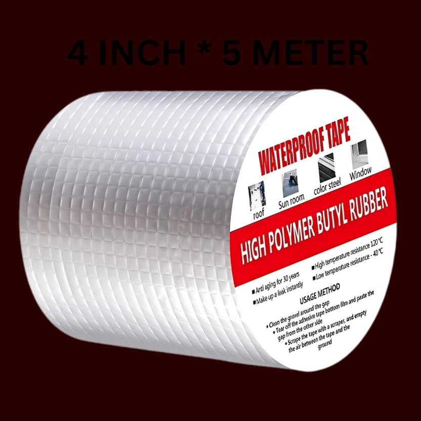 JaymukeshCo Alluminium Leakage Repair Waterproof Tape For Pipe Roof Water Solution Manual Dispenser Aluminium Foil Adhesive Sealing butyl rubber tape 4 inch x 5 meter (Manual)(Silver)