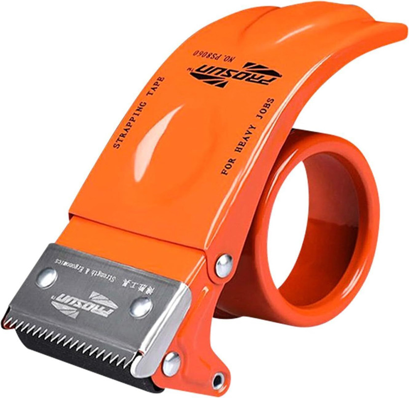 Elvanto Luxe 1 x 2 in Tape 2-Inch Metal Stainless Steel Blade Packing Tape Dispenser Handheld Manual (Manual)(Set of 1, orenge)