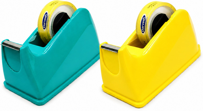 CT TRADERS Tape Dispenser Mini Heavy Duty Desk Tape Cutter Non-Slip Base Sharp Blade Office, School & Home Use Tape Dispenser (Manual)(Set of 2, Yellow Green)