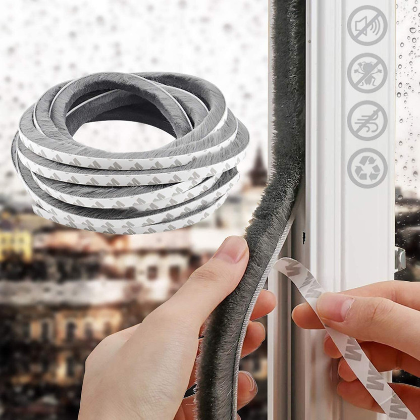 DIYAL ENTERPRISE Windproof Dustproof Door Window Frame Seal Self Adhesive Brush Strip 10 cm Gaffer Tape(Grey Pack of 1)