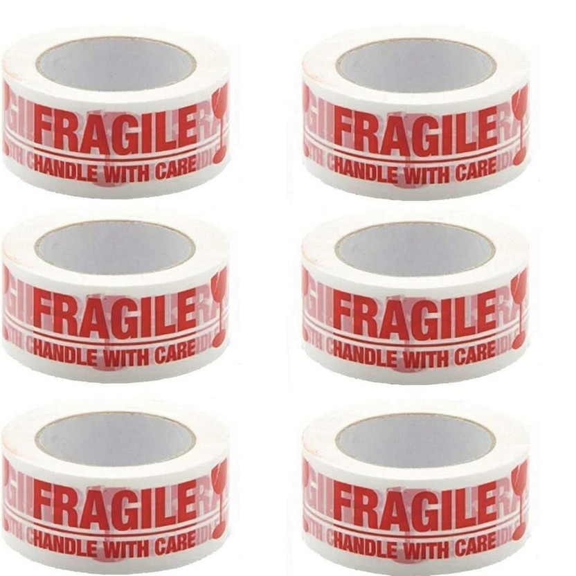 Hippo JPPL Fragile Packaging Tape Strong Adhesive Printed Warning Tape Fragile Handle With care Printed Cello Tape (Manual)(Set of 6, Red, White)