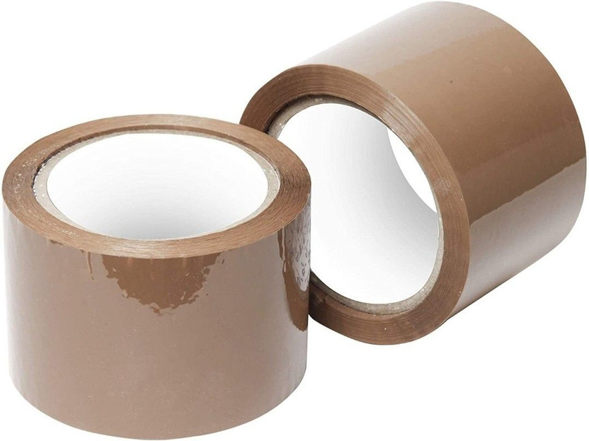 Trendy Fits Brown tape Packing Tape Dispenser Adhesive Brown Cello Tape - 65 Meters in Length - 2" IWidth | Furniture Packing | Gift Packing | Industrial Packaging Tape for E-Commerce Box Packing, Office and Home use(Pack of 2) (Manual)(Set of 2, Brown)