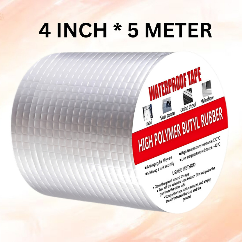 JaymukeshCo Alluminium Leakage Repair Waterproof Tape For Pipe Roof Water Solution Manual Dispenser Aluminium Foil Adhesive Sealing butyl rubber tape 4 inch x 5 meter (Manual)(Silver)