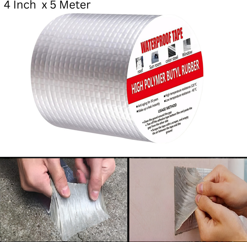 QOZWEID Self Adhesive Super Strong Manual Waterproof roof leakage aluminium tape (Manual)(Set of 1, Silver)