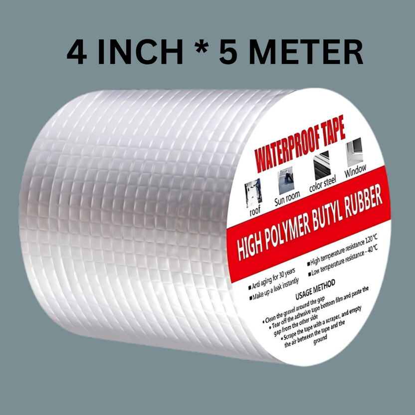 JaymukeshCo Alluminium Leakage Repair Waterproof Tape For Pipe Roof Water Solution Manual Dispenser Aluminium Foil Adhesive Sealing butyl rubber tape 4 inch x 5 meter (Manual)(Silver)