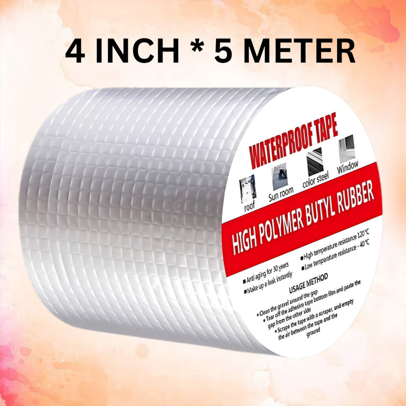 ishkrish enterprise Alluminium Leakage Repair Waterproof Tape For Pipe Roof Water Solution Manual Dispenser Aluminium Foil Adhesive Sealing butyl rubber tape 4 inch x 5 meter (Manual)(Silver)