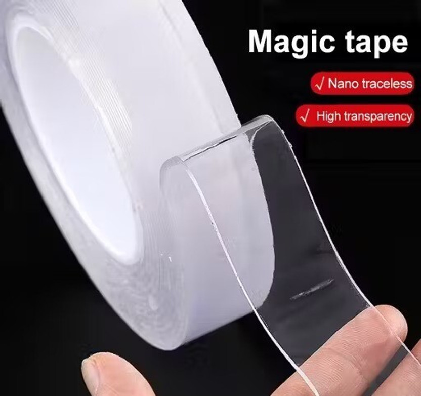 GENSUNG Double Sided None Double Sided Transparent Tape 24mm x 2M – Strong & Reusable (Manual)(Set of 1, Transparent)
