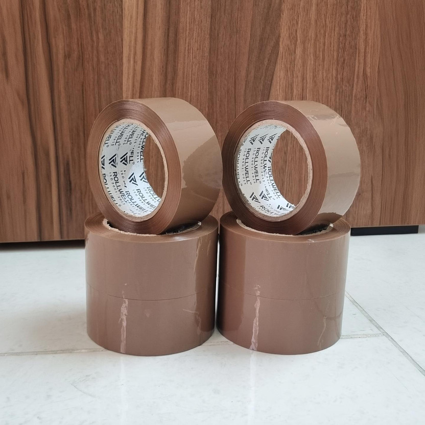 RollWell BROWN 48MM WIDTH AND 65 METER LENGTH ADHENSIVE TAPE (Manual)(Set of 6, Brown)