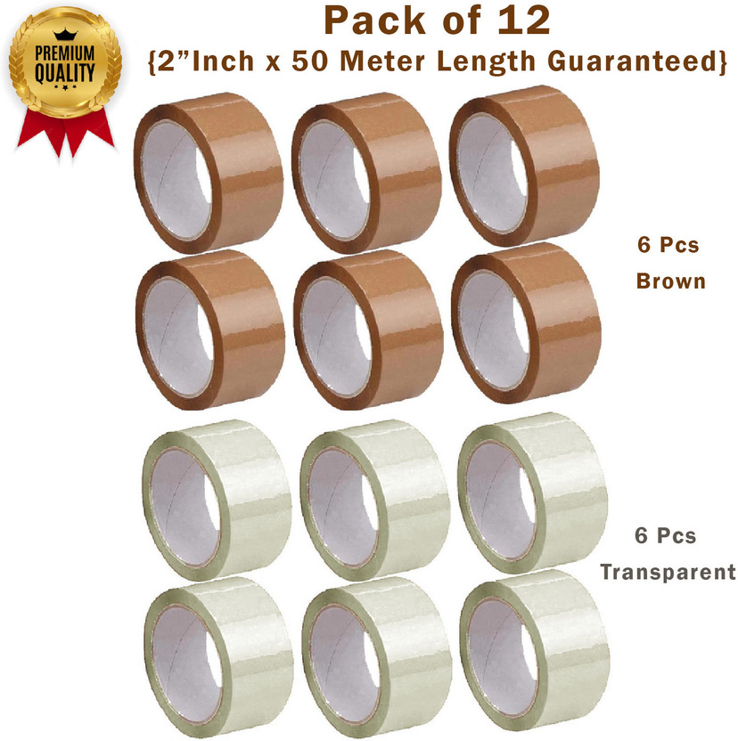 Boxer Brown Transparent Adhesive Tape (Pack of 12) 48mm x 50 Meter Length Guaranteed Self Adhesive Tape (Manual)(Set of 12, Brown, Transparent)