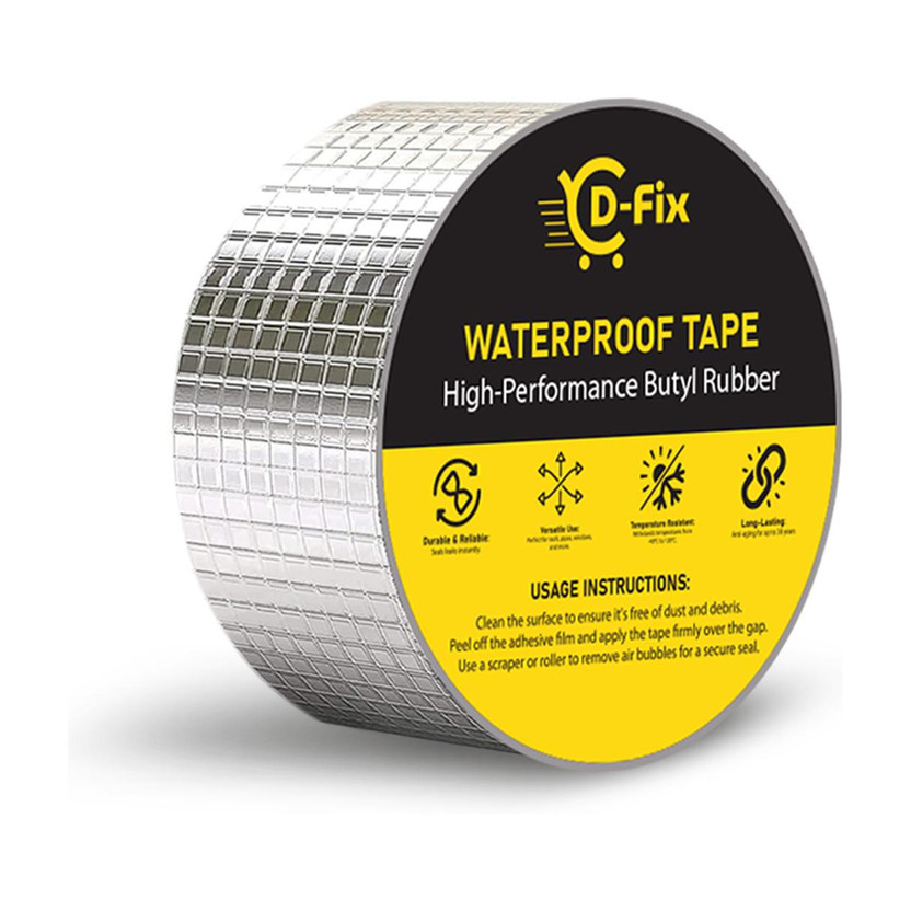 Dfix Aluminium Foil Tape Waterproof Adhesive Tape Sealing Butyl Rubber Tape ?Super Strong Tape Leakage Repair Waterproof Tape for Pipe Leakage, Roof Water Leakage Solution (Manual)(Set of 1, Silver)