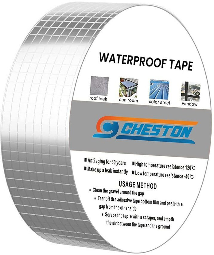 Cheston Leakage Repair Aluminum Foil Tape I 5 Meter I Water Proof Rubber Tape For Pipe Leakage I Heat Resistant Foil/Duct Tape for Roofing, Heavy Duty Crack Filler Adhesive Tape (5CM*5M) (Manual)(Set of 1, Silver)