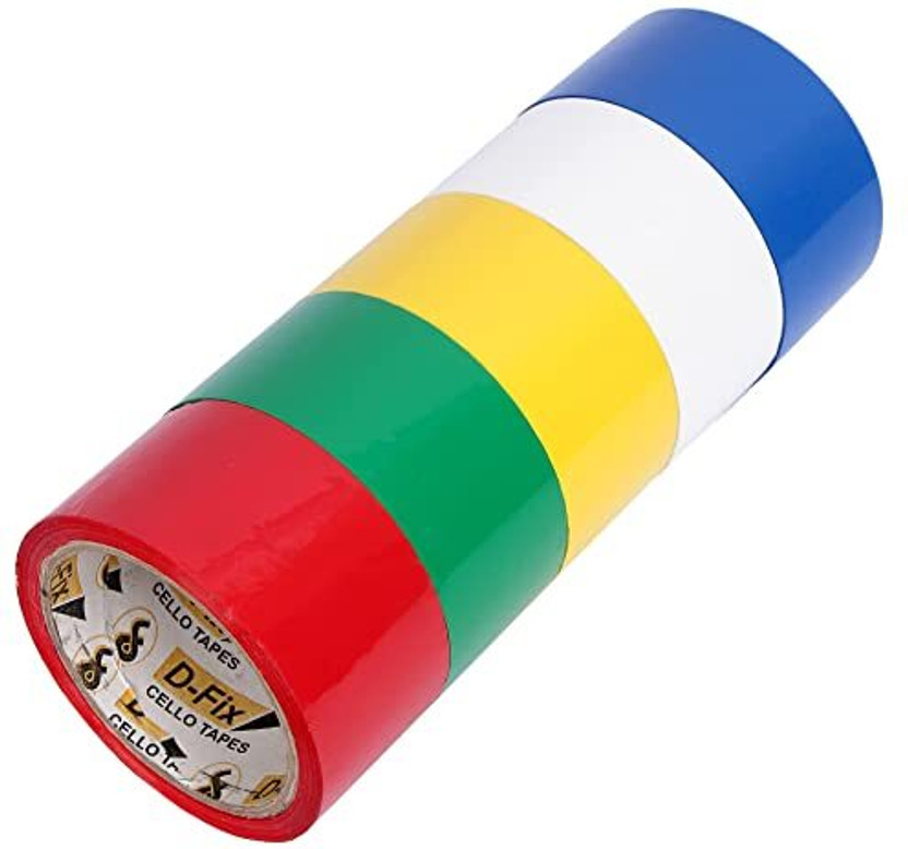 Dfix Single-Sided Five Colour Tapes Green, Yellow, Red, White, Blue Each 2 Inch Wide X 25 Metres Length (Manual)(Set of 5, Multicolor)