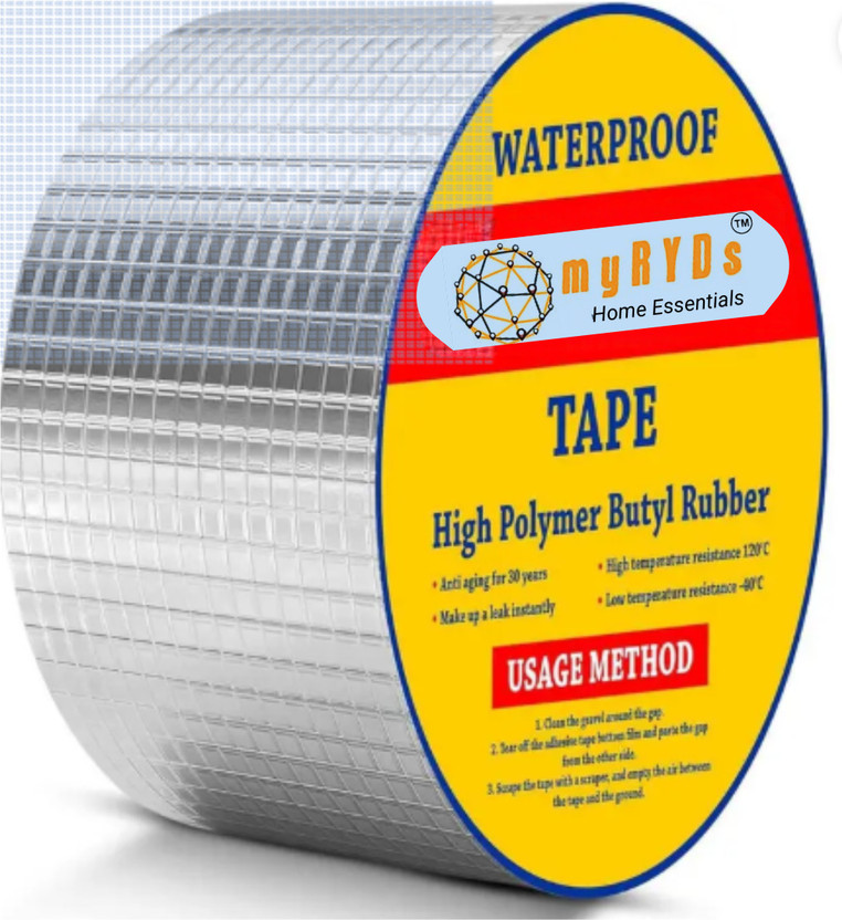 rydspro Super Strong Adhesive Waterproof Tape Permanent Repair Roof Water Leakage Solution for Surface Crack, Tank Leak (Manual)(Set of 1, Silver)