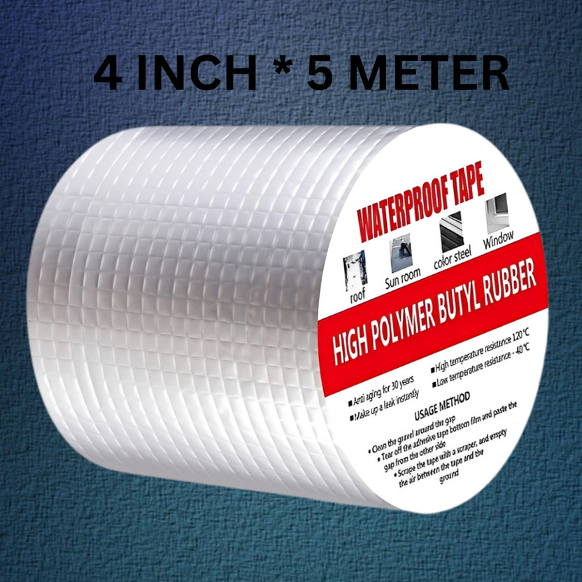 iscon Alluminium Leakage Repair Waterproof Tape For Pipe Roof Water Solution Manual Dispenser Aluminium Foil Adhesive Sealing butyl rubber tape 4 inch x 5 meter (Manual)(Silver)