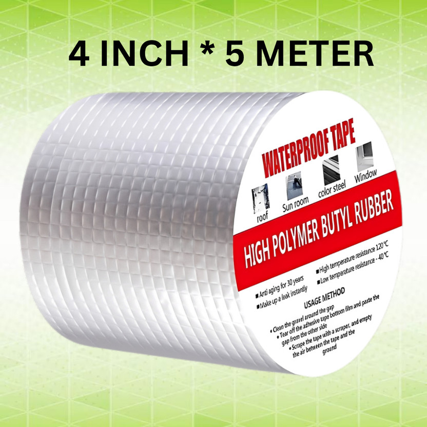 ishkrish enterprise Alluminium Leakage Repair Waterproof Tape For Pipe Roof Water Solution Manual Dispenser Aluminium Foil Adhesive Sealing butyl rubber tape 4 inch x 5 meter (Manual)(Silver)