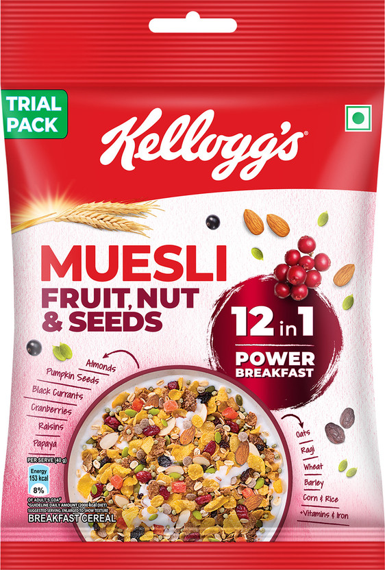 Kellogg's Fruit, Nut & Seeds Muesli | 12 In 1 Power Breakfast, No Palm Oil Pouch(72 g)