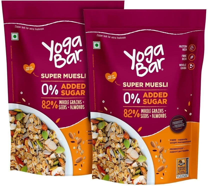 Yogabar Muesli 1.4Kg No Added Sugar with Probiotics&Prebiotics|84% Whole Grains|700g x 2 Pouch(2 x 0.7 kg)