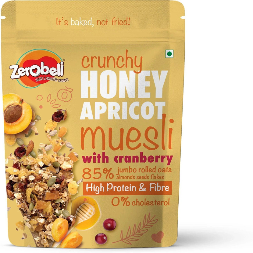 Zerobeli Zerobeli Crunchy Honey Apricot Muesli with Cranberry | No Cholesterol | High Protein | Pouch(400 g) - Flipkart Deal
