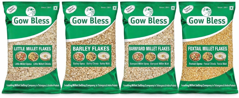 Gow Bless by Gow Bless Barnyard Millet ,Foxtail Millet ,Barley,Little Millet Flakes Combo 500 x 4 Pouch(4 x 0.5 kg)