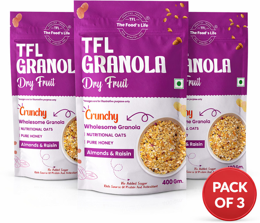 TFL(The Food's Life) Roasted Crunchy Dry Fruit Granola - High Fiber & Protein Breakfast Pouch(3 x 400 g)