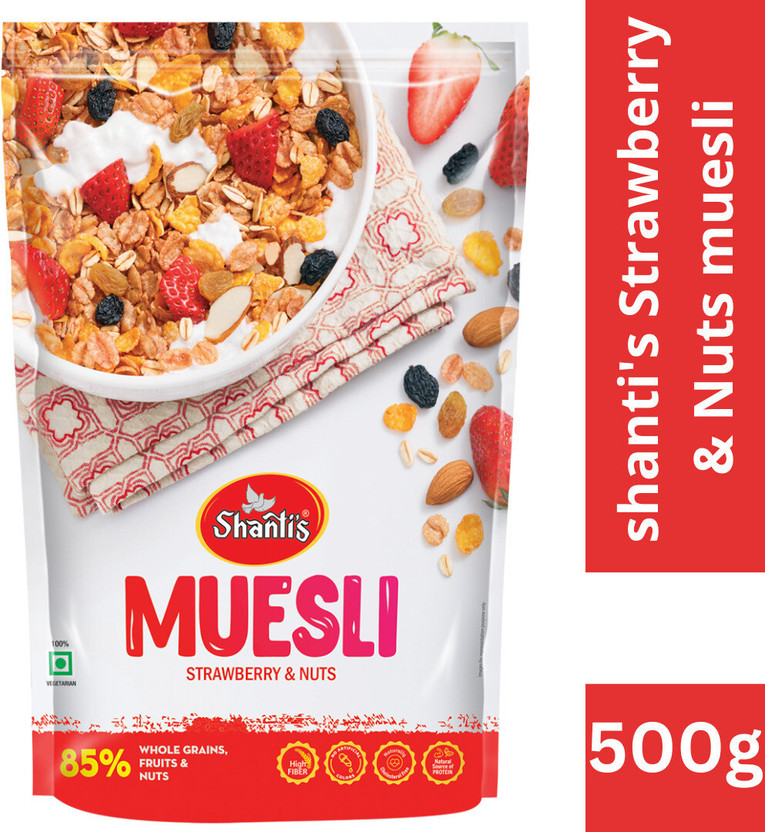 shanti's Strawberry Muesli Breakfast Cereal Ready to Eat Children Healthy Foods Pouch(500 g)