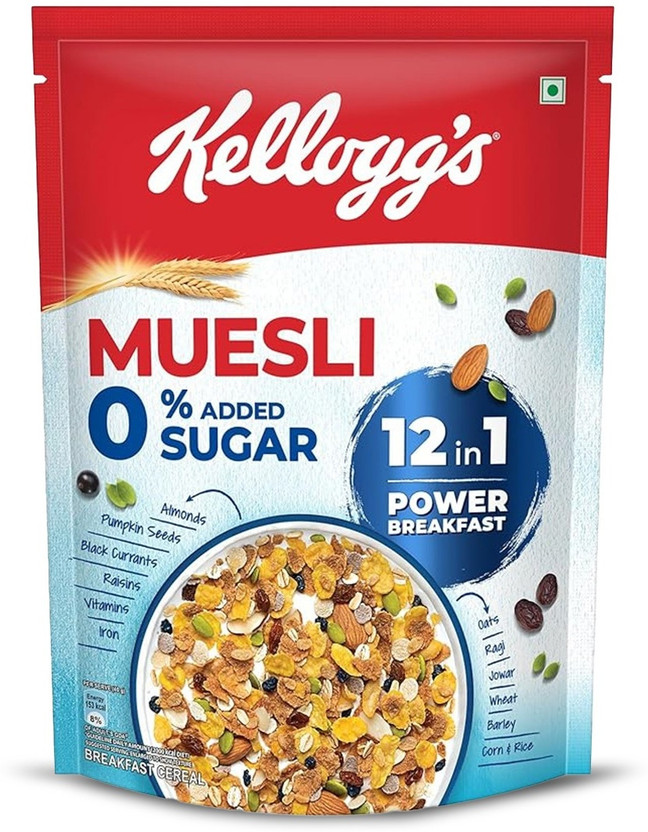 Kellogg's Muesli 0% Added Sugar | High Protein Pouch(500 g)