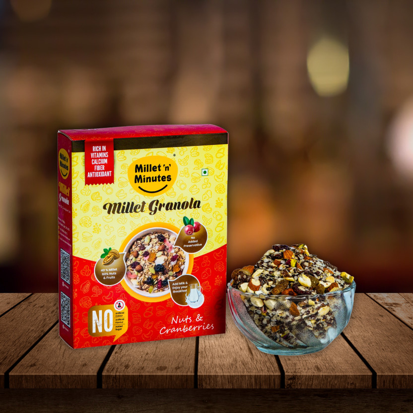 Millet Millet 'n' Minutes Millet -Granola Nuts & Cranberries Protein Source, Crunchy Millets, Box(200 g) - Flipkart Deal
