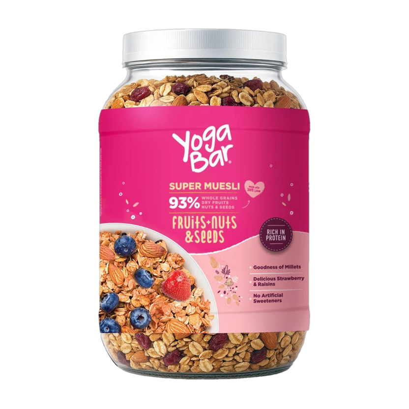Yogabar Muesli 1kg Jar |Fruits Nuts&Seeds|Breakfast Cereal with High Protein|Saver Pack Jar(1 kg)